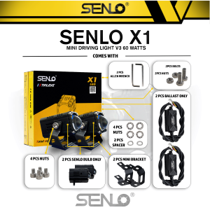 Original SENLO X1 Plus Mini Driving Light 60 Watts MDL for Motorcycles Cars - Auxiliary Light Fog Light 1 YEAR WARRANTY