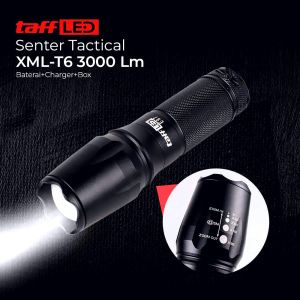Senter Tactical Adjustable TaffLED E97 300 lumens XML-T6 Set Box Baterai 18650 Charger