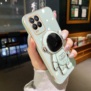 Casing Ponsel untuk Realme 8 5G 8 Pro 8s 8i 7 Pro 7i C17 Q3 Q3i V13 Narzo 50 Narzo 30 Case putih ruang angkasa HP setelan pola Plating casing ponsel silikon bungkus softcase penuh penutup pelindung garis aliran kesing Phone Stands