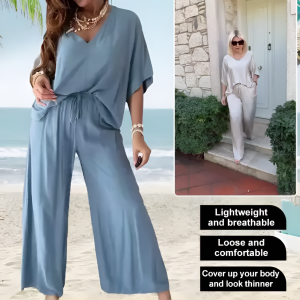 Comfort Elegance One Piece Suit Easy and casual skin friendly Fashion Set Personal Loose Wide Leg Pants Slimming Set