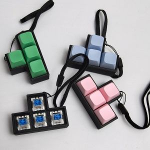 MIRELAE 4 Keys Button Fidget Keychain T-shaped Keycap Finger Keyboard Cap Pass The Time Clicker Toy for Adults