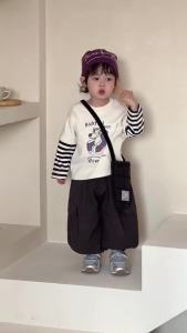 Childrens autumn clothing Korean-style kids wear baby autumn outfits 2026 Boys Patchwork Sleeves T Casual shirt and pants set