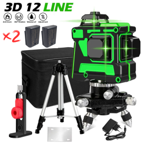 COD Taffware Hilda Laser Level 12 Line 3D Tukang Bangunan + Tripod + Batrei Leveling Paket Komplit