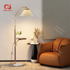 Đèn Cây Đứng Có Sạc Không Dây Chao Vải Xếp Ly 3 Chế Độ Tối Giản Hiện Đại