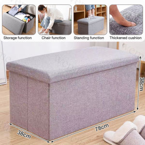 Ottoman Storage Chair with box/Sofa Storage Stool  Footrest Seat Space Saving Multi-purpose Foldable Sturdy Linen Organizer Storage Box as Chair Seat shoe replacement stool Large Size