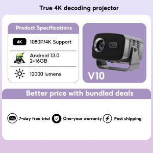 Lonaisci V10 1080P Native Projector｜12000 Lumens｜Android 13.0｜360° Rotation Stand｜Auto Keystone｜WiFi 6｜Portable Outdoor Movie Projector｜Gift HDMI Cable 4K投影仪