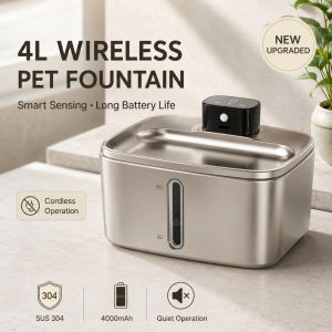 4L Stainless Steel Cat Water Fountain Wireless | 4000mAh Battery | Smart Sensing | Quiet Pump