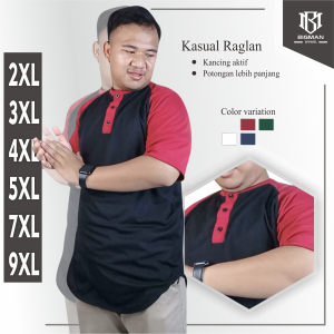 Kaos Raglan Kancing Lengan Pendek Jumbo Motif Polos Terbaru 9Xl 7XL 5Xl 4XL 3XL 2XL