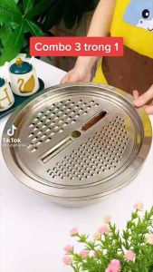 Bộ Nạo Inox 3 món kèm Chậu và Rổ inox đa năng tiện lợi - Bộ Rổ Nạo inox 3 món