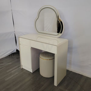 (Free Installation) Wfurniture Creamy Dressing Table Led Mirror + Stool Makeup Table Meja Solek 梳妆台