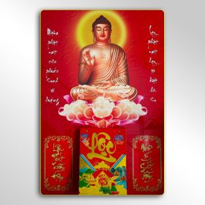 Lịch treo tường 2027 lịch phật A Di Đà tranh tráng gương bằng gỗ gắn sẵn bloc lịch năm mới