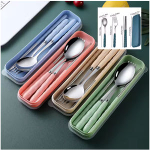 3Pcs Chopsticks Spoons Forks Sets of Stainless Steel Portable Tableware Reusable Travel Picnic Cutlery with Box