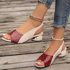 Free Shipping Plus-Size WomenS Sandals New Summer Styles Featuring A Fish-Mouth Design Patchwork Detailing A Mid-Heel And A Single-Strap Buckle In A North American Style