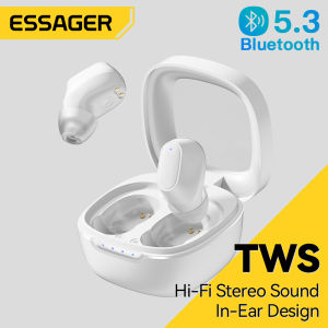 Essager V5.3 Bluetooth TWS Wireless Earphones BT Hi-Fi Stereo Headphones with Mic Charging Case Stereo Sound In-Ear Smart Touch Headset Transmission Distance 8-10M