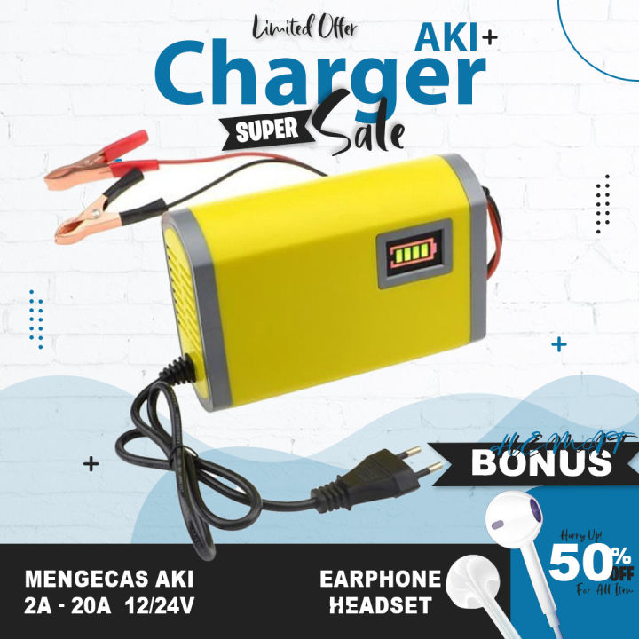 Cas Aki Motor Mobil 12 Dan 24 Volt 2-20 Amper Pengecas Aki Kering Dan