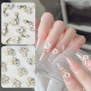 ZEEMIN 10Pcs Luxury White Rose Alloy Rhinestones Nail Chams 3D Alien Triangle Diamond Nail Deco Zircon Crystal DIY Manicure Accessories