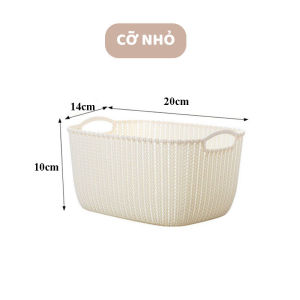 Giỏ Nhựa Đựng Đồ 20cm Chất Liệu Nhựa PP Giả Đan Mây Siêu Xinh Rổ Nhựa Có Tay Cầm Màu Kem Trang Trí Nhẹ Dễ Mang Thoáng Khí