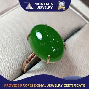 Montagne Jewelry Natural Grade A Green Jade Fine Jewellery 18k Pure Rose Gold Four-Claw Elegant Ring