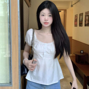 ⚡Port⚡ blouses women new style 2025 Korean Style Ruffle Top Button Women Sweet Short Sleeved T-shirt Casual Blouse 2️⃣0️⃣2️⃣5️⃣