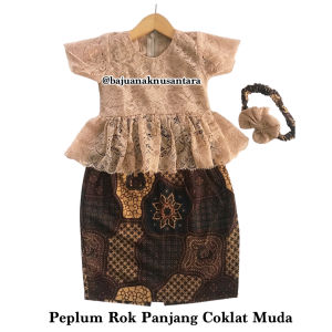 SETELAN KEBAYA ANAK MODELPEPLUM ROK PANJANG WARNA COKLAT MUDA