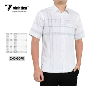 (Freeship) Áo Sơ Mi Ngắn Tay Vĩnh Tiến Dáng Regular Vạt Ngang Sọc Caro Bamboo Spandex 439.1