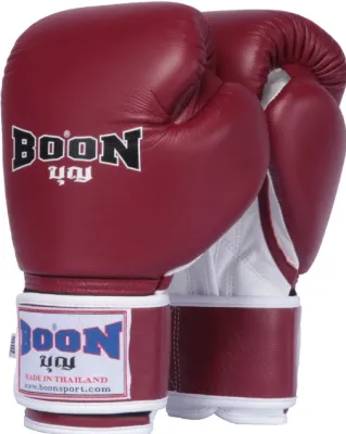 Boon Genuine Cowhide Leather Classic Style Velcro Muay Thai Boxing Gloves