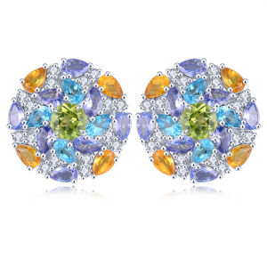 Genuine 11.5 Carats Earrings Silver 925 Original Natural Peridot Tanzanite Citrine Stud Earring Citrine Earrings For Women Jewelry