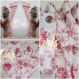 Gorden Pintu Kamar Jendela Panjang 2 Meter Model Poni Rumbai Motif Bunga Chic Bahan Blackout Import
