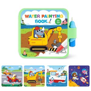 FLYING Cartoon Animals Kids Water Painting Books Reusable No-Mess Water Doodle Book Portable Water Pens Included Educational Doodle Drawing Toy For Kids Birthday Gift