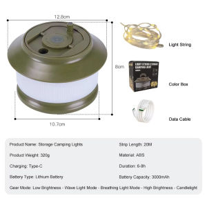 Outdoor Camping Light Rechargeable 3000mAh 20m Waterproof LED String Light Portable and Scalable Christmas Light Decoration