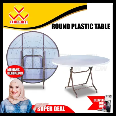 3V 4-Feet Round Plastic Table Meja Bulat Plastic Meja Bulat Makanan by IFURNITURE