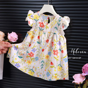 AILEBE Kids Dresses Sleeveless A-Line Dress With Front Snap Easy On Off Lotus Leaf Ruffle Cuffs Cute Cartoon Print Soft Cotton-Blend Summer Wear Widened Hanging Line Comfy Fit OOTD Pambahay For Baby Girls 0-13 Years Perfect For Daily Birthdays Parties