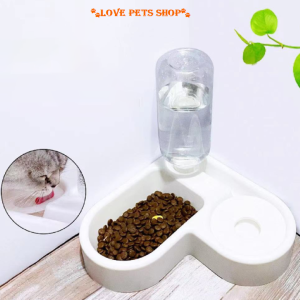 Khay đựng thức ăn và nước uống tự động cho chó mèo hình trái tim - Love Pets Shop