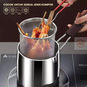 5 in 1 Deep Fryer Multifungsi Stainless Steel - Panci Rebus Mie Penggorengan Anti Panas Hemat Minyak Praktis