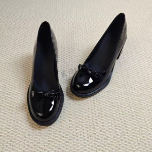 Free Shipping High-Heeled WomenS Shoes 2026 Autumn New Collection Stunning Bow-Knot Shallow-Toe Pumps Chunky Heel Small Leather Shoes