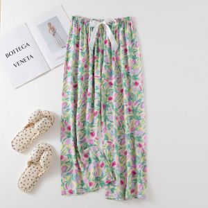 【📣SG Seller】🔥fast delivery🔥Long Summer cotton silk womens high waist wide leg pants cooling pajamas