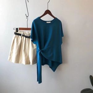 Women Short Sleeve T-shirt Fashion Irregular Straps T-shirt Summer New Loose Womens Slim Fit Tops Tee