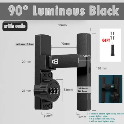 Password Lock Punching-free with 360°Knob Anti-pinch Buckle Door Luminous Buckle Hasp Lock for Cabinet Door Bedroom Door Latch Kitchen Door Latch
