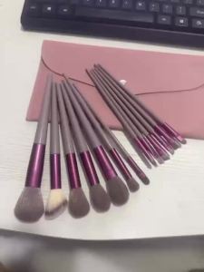 13-Piece Pink Brush Kit with 2 Pink Triangle Sponges and 1 Rose Red Angled Blender for Girls Professional Makeup Set Complete Base and Eye Tools