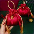 Suomi Red Candy Bag with Tassel Chinese Wedding Christmas Birthday Party Decor Gift Packaging. 