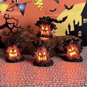NHIH Resin Halloween Monster Tree Light Ornament Glow Effect Mini Tree Stump LED Ghost Decor Lights Vintage Freaky Grimace Tree Tabletop Lamp Haunted House Decor