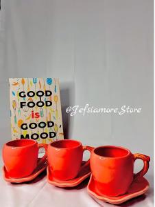 [ READY ] - Cangkir 3 Pasang Motif Apel Keramik / Kado Unik / Hampers Cantik / Gelas Lucu / Cangkir Cantik / Set Teko Murah / Cangkir Teh / Cangkir Kopi / Cangkir Murah / Souvenir / Parcel