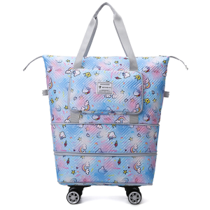 DDR1494 Tas Travel Jumbo Motif 3 Tingkat dengan Roda Duffel Bag Lipat Kapasitas Ekstra Tas Serbaguna Ukuran Besar