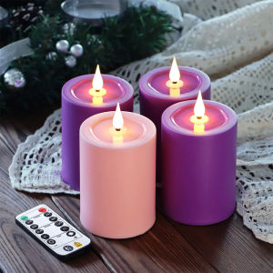 Led Flameless Candles With Remote Control Timer Flickering Purple Pink Pillar Candle Battery Operated For Wedding Birthday Christmas Halloween Home Party Table Window Decor Set Of 4 Pack