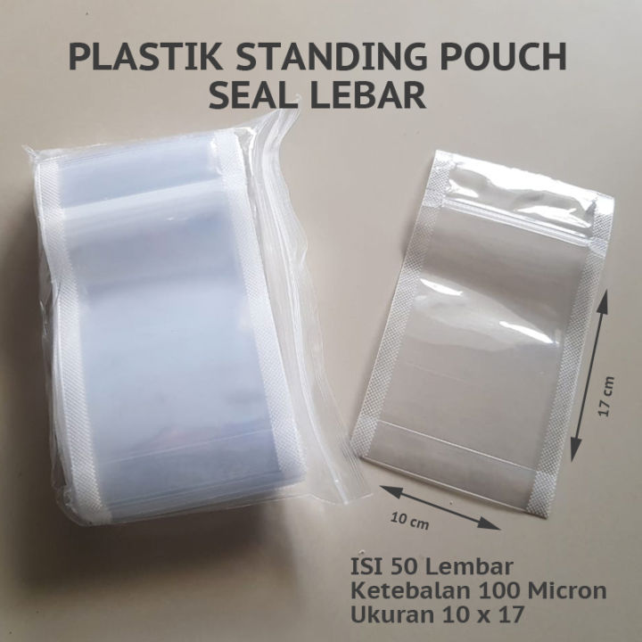 Plastik standing pouch seal lebar isi 50 pcs ukuran 10 x 17,6 tebal dan berkualitas