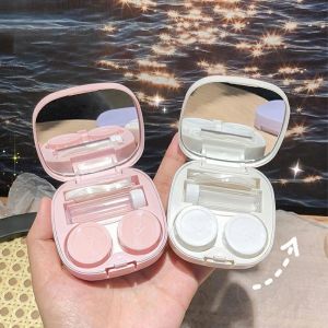 Macaroon Lens Case Travel Ins Style Transparent Colorful Contact Lens Case with Mirror and Cleaning Kit