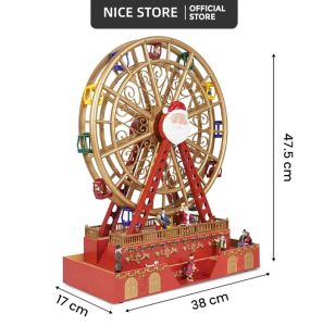 Christmas Village Decoration Ferris Wheel with Led Light Music Turning Movement Ferriswheel size: 38x14x48cm