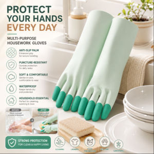 Household Gloves Thickened Latex Multifunctional Kitchen Dishwashing Gloves Heavy Duty Durable Rubber Cleaning Gloves Women Colorful Non Slip
