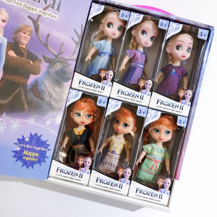 6pcs/set Anime Frozen Princess Doll Set Elsa Queen Anna Princess