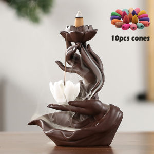 Ceramic Backflow Incense Burner Lotus Incense Burner Holder Ceramic Handicraft Incense Burner Holder for Home 佛手莲心香炉 青瓷佛手 白瓷佛手 礼物